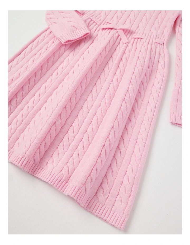 Long Sleeve Cable Knit Dress in Pink image 4