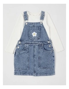 Denim Pinafore & Tee Set in Blue Daisy