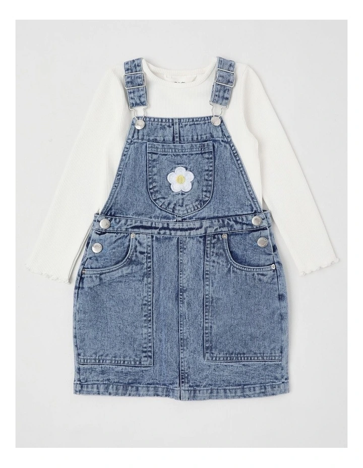 Denim Pinafore & Tee Set in Blue Daisy image 1