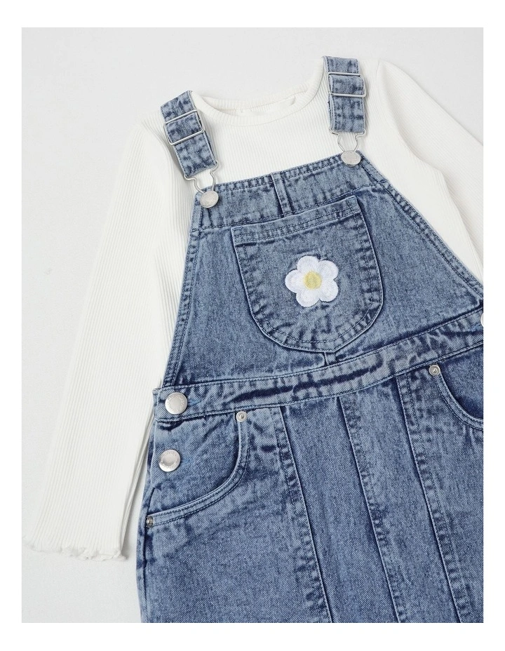 Denim Pinafore & Tee Set in Blue Daisy image 2