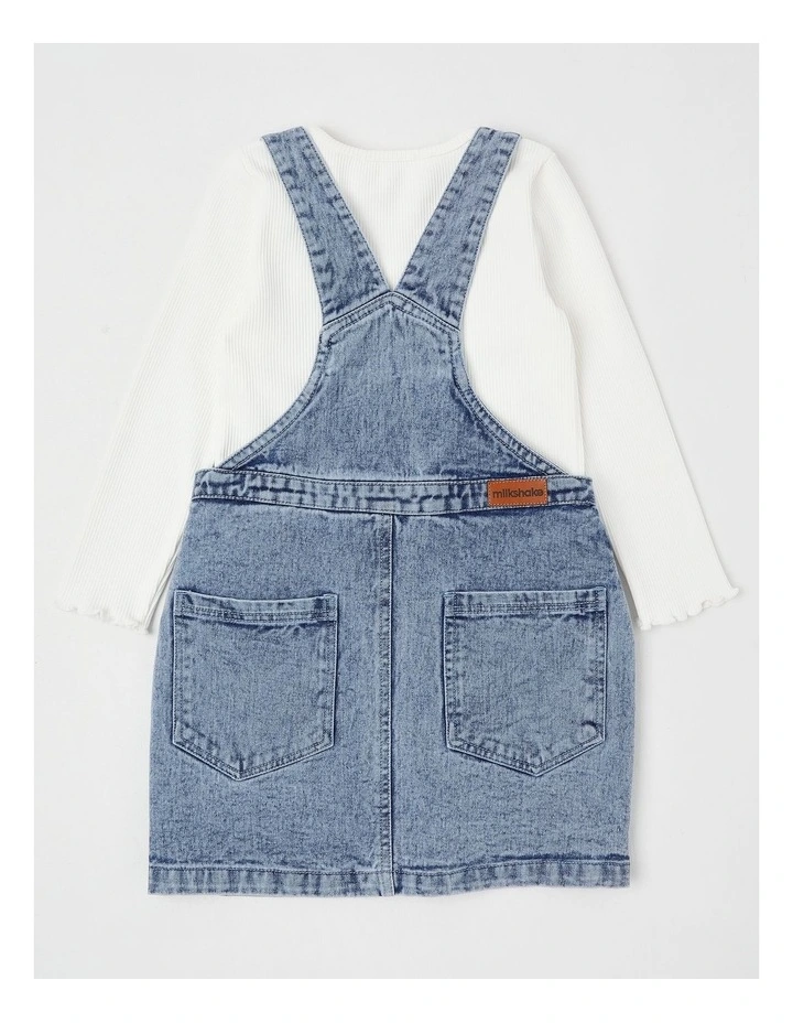 Denim Pinafore & Tee Set in Blue Daisy image 3