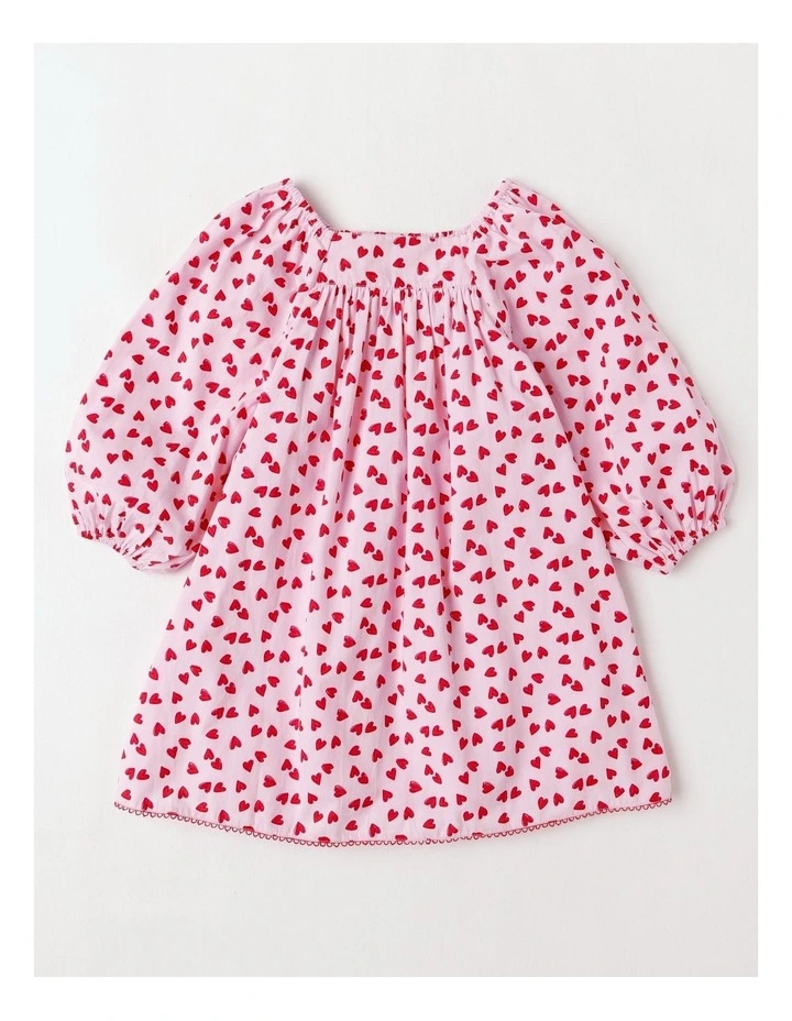 Shirred Bodice Dress in Hearts Pink and Red image 3