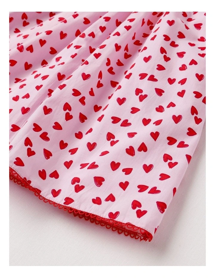 Shirred Bodice Dress in Hearts Pink and Red image 4