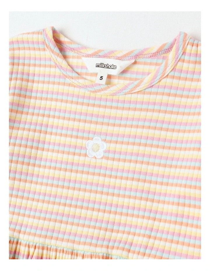 Long Sleeve Rib Dress with Daisy in Rainbow Stripe image 2