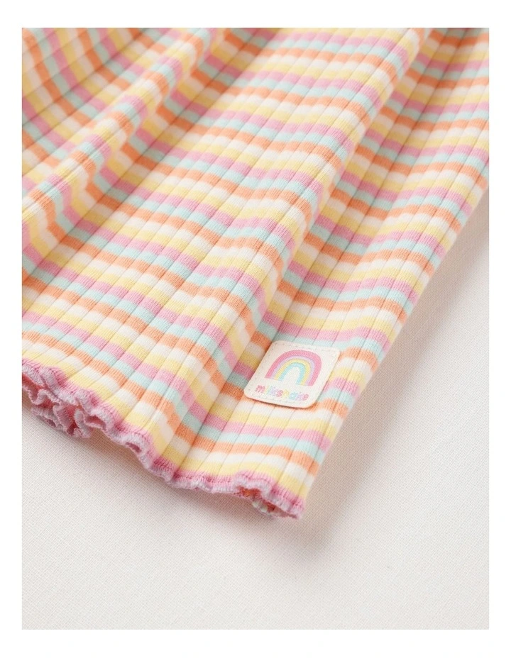 Long Sleeve Rib Dress with Daisy in Rainbow Stripe image 4