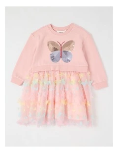 Sweater Dress with Tulle Skirt in Butterfly Pink