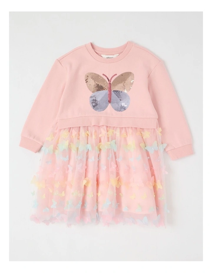 Sweater Dress with Tulle Skirt in Butterfly Pink image 1