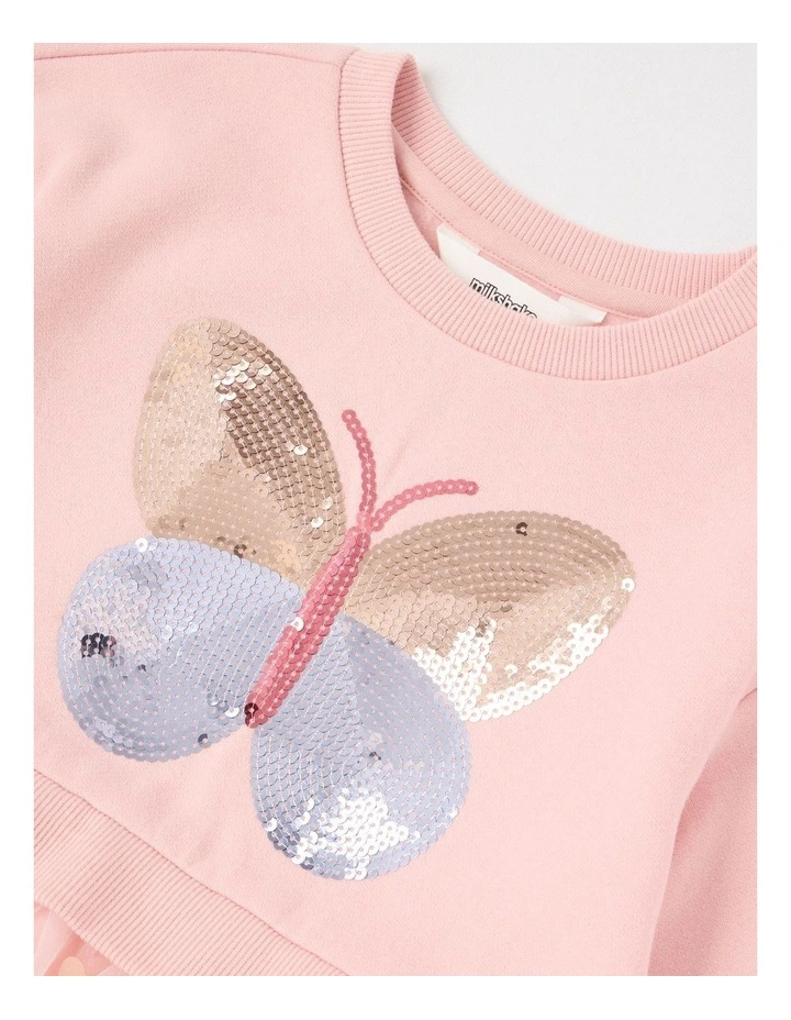 Sweater Dress with Tulle Skirt in Butterfly Pink image 2