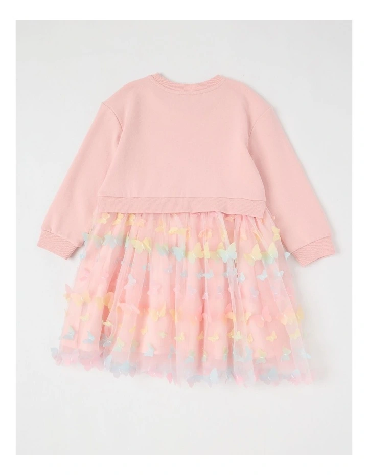 Sweater Dress with Tulle Skirt in Butterfly Pink image 3