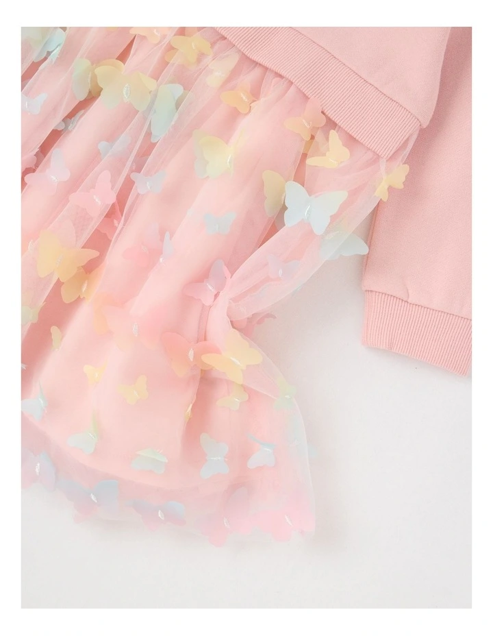 Sweater Dress with Tulle Skirt in Butterfly Pink image 4