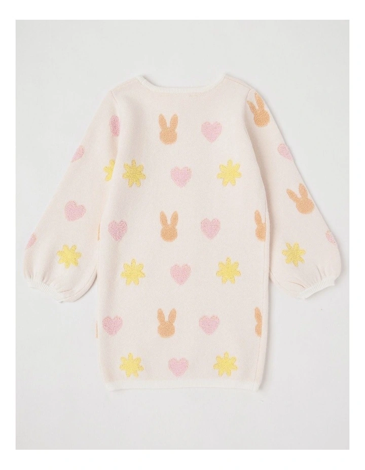 Long Sleeve Jacquard Knit Dress in Cream image 3