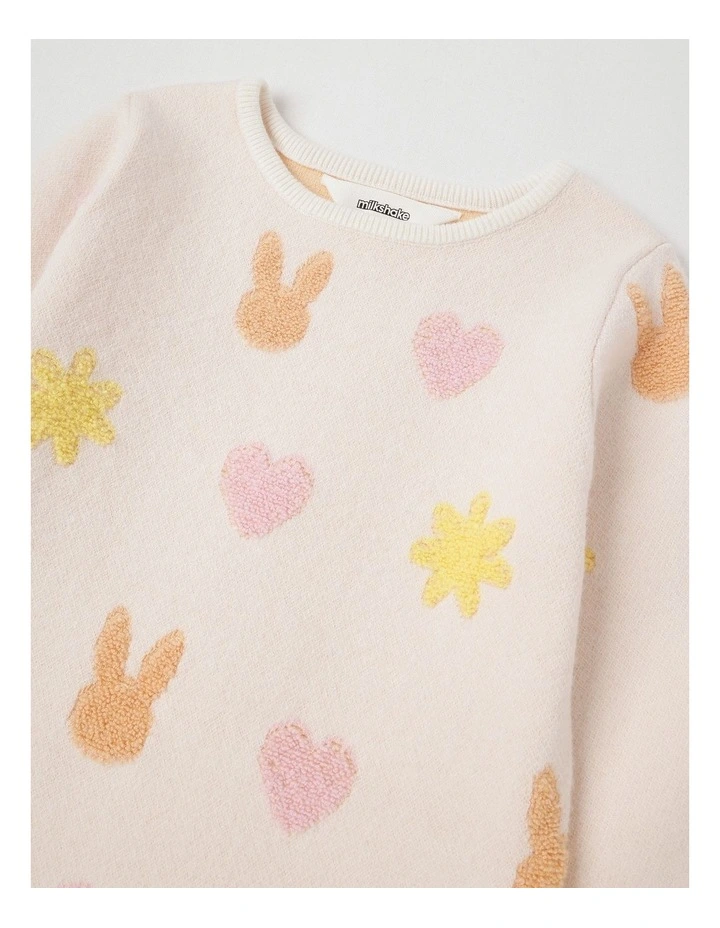 Long Sleeve Jacquard Knit Dress in Cream image 4