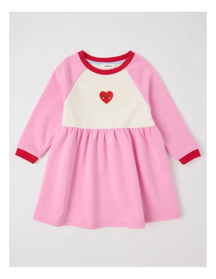 Long Sleeve Raglan Dress with Bow Applique in Pink image 1