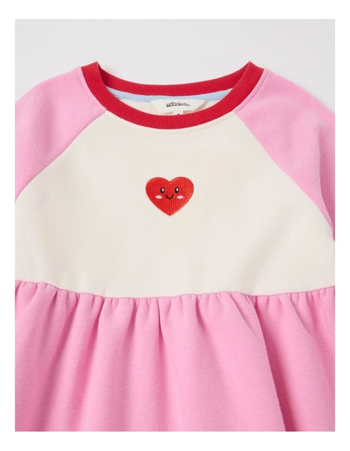 Long Sleeve Raglan Dress with Bow Applique in Pink image 2