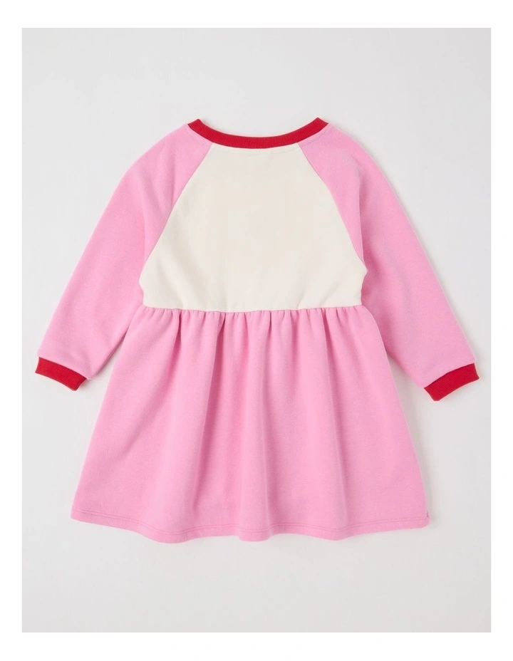 Long Sleeve Raglan Dress with Bow Applique in Pink image 3