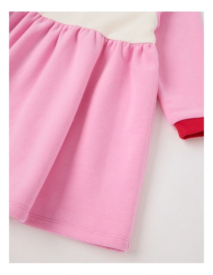 Long Sleeve Raglan Dress with Bow Applique in Pink image 4