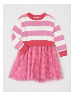 Long Sleeve Knit Sweater and Tutu Dress in Pink Stripe