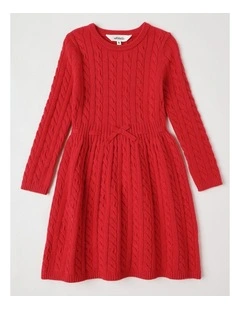 Long Sleeve Cable Knit Dress in Red