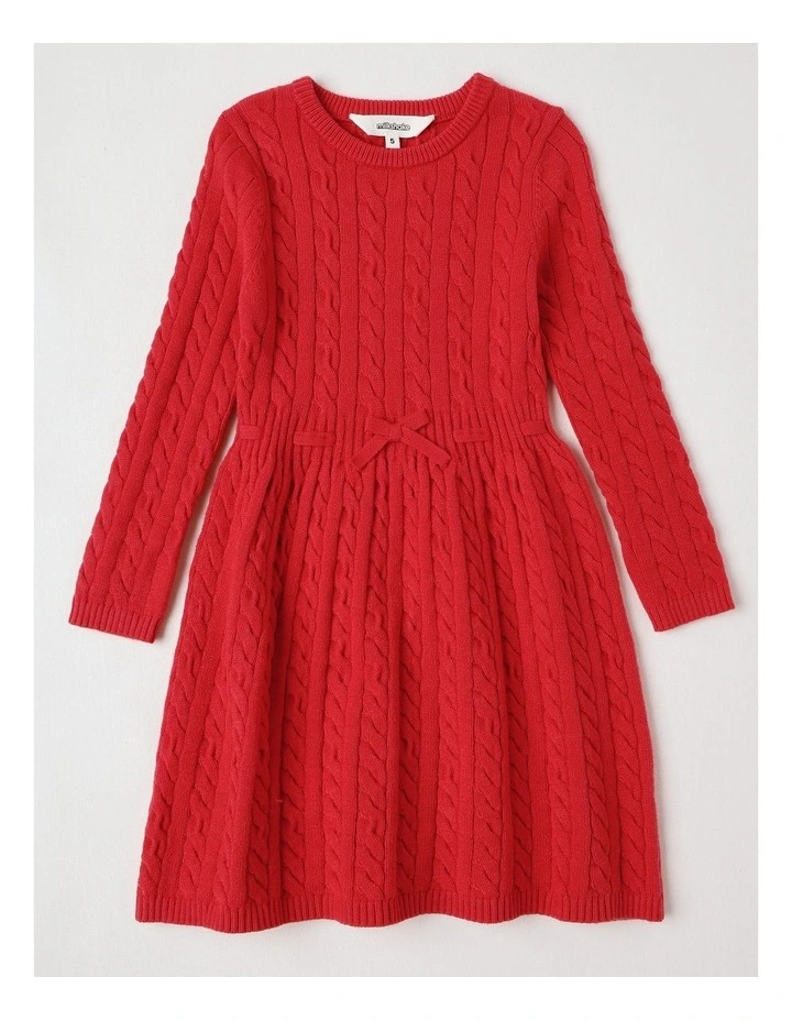 Long Sleeve Cable Knit Dress in Red image 1
