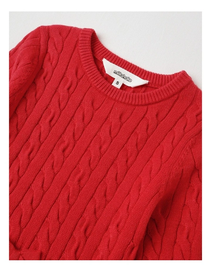 Long Sleeve Cable Knit Dress in Red image 2