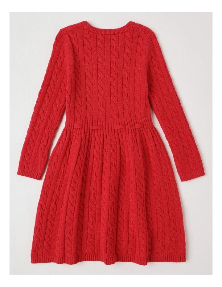 Long Sleeve Cable Knit Dress in Red image 3