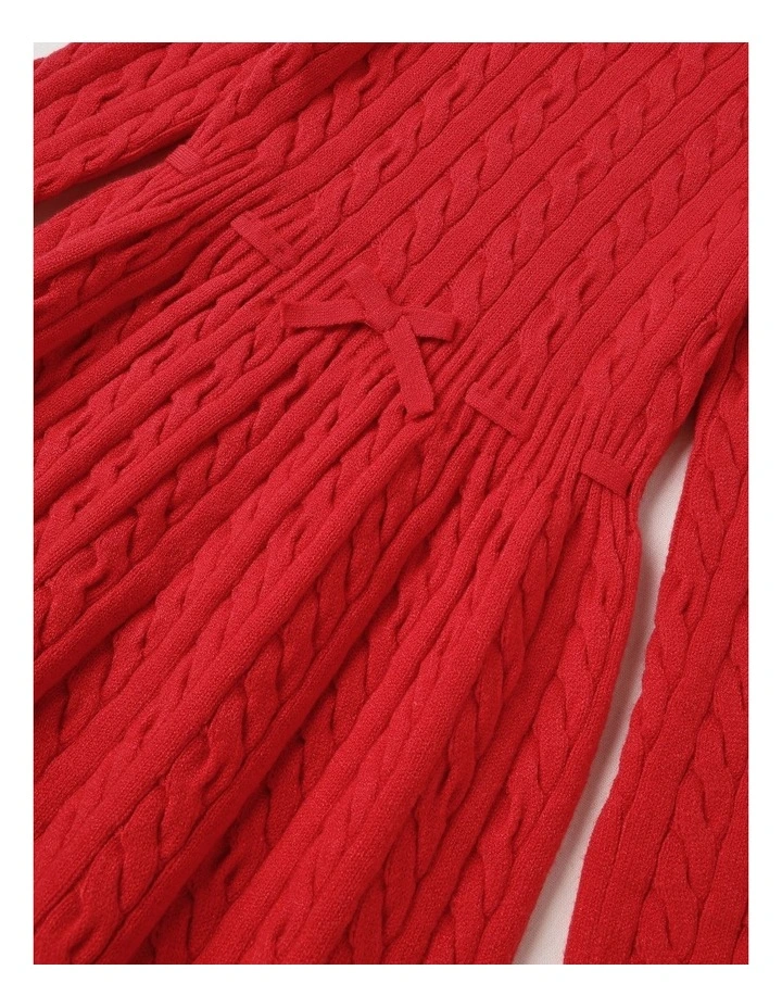 Long Sleeve Cable Knit Dress in Red image 4