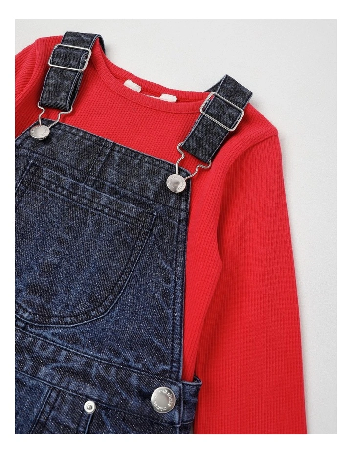 Denim Pinafore & Tee Set in Dark Denim image 2