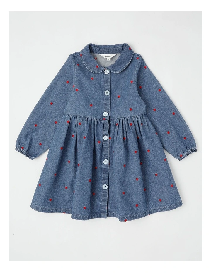 Long Sleeve Dress with Hearts in Mid Denim image 1