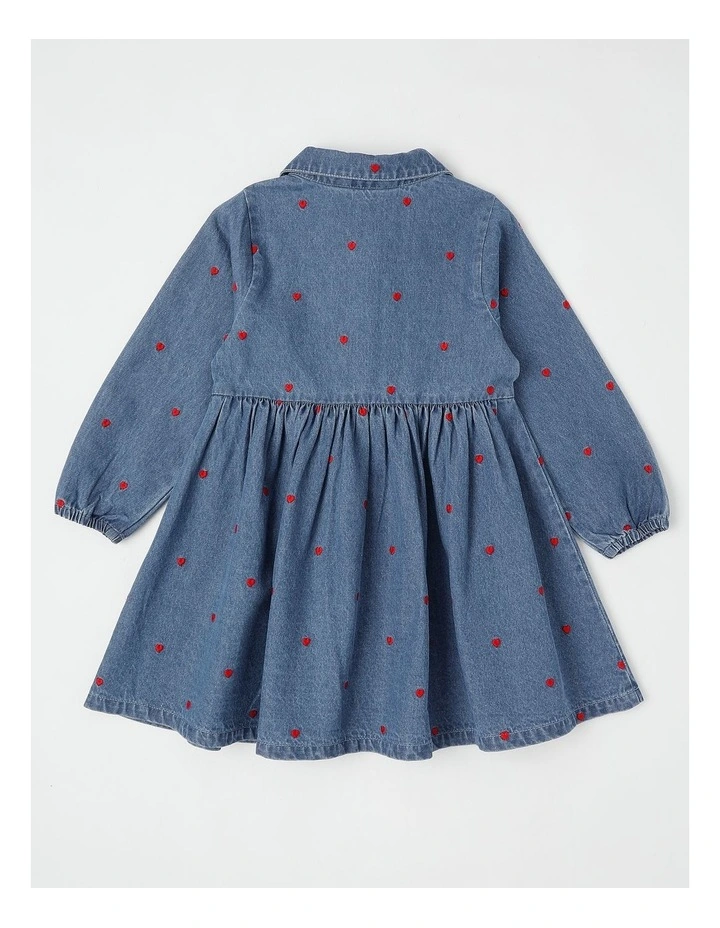 Long Sleeve Dress with Hearts in Mid Denim image 3