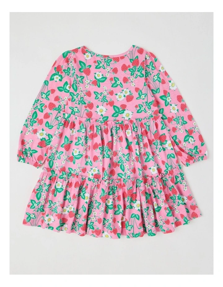 Long Sleeve Tiered Dress with Sequin Strawberries in Pink image 3