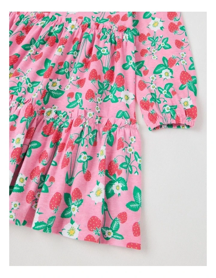 Long Sleeve Tiered Dress with Sequin Strawberries in Pink image 4