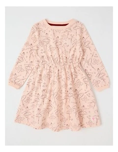 Long Sleeve Dress Fit and Flare Dress in Pink