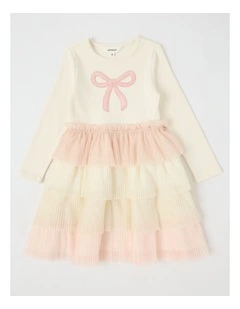 Long Sleeve Rib Top and Tiered Skirt with Sequin in Bow White