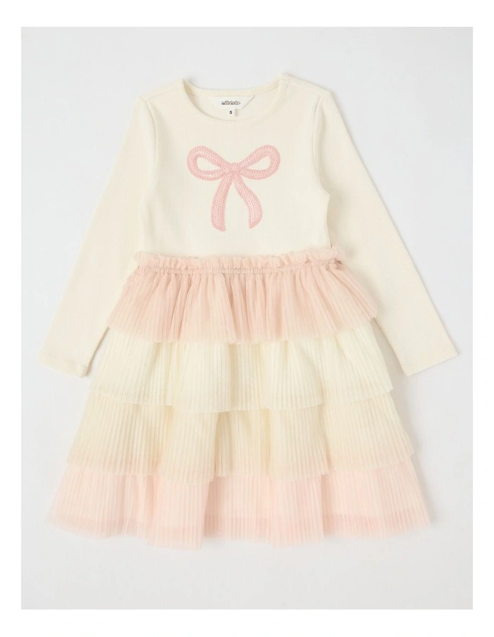 Long Sleeve Rib Top and Tiered Skirt with Sequin in Bow White image 1