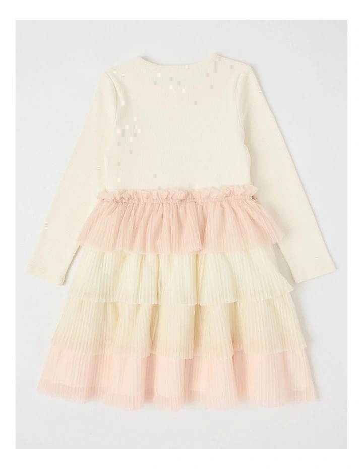 Long Sleeve Rib Top and Tiered Skirt with Sequin in Bow White image 2