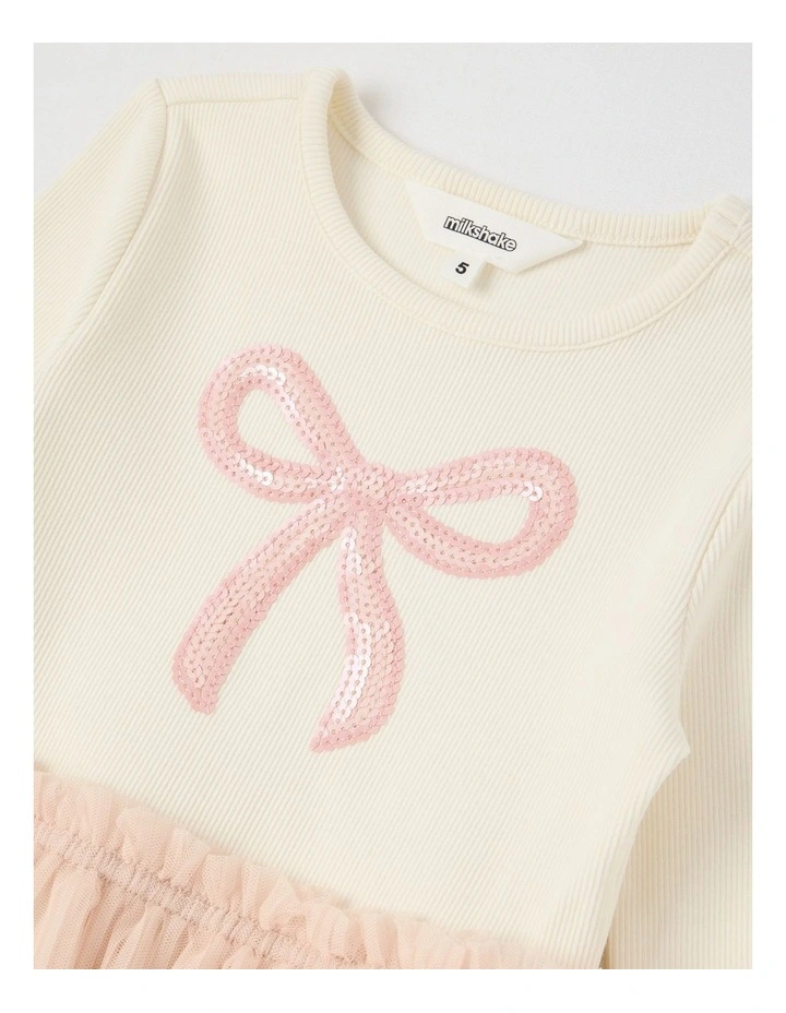 Long Sleeve Rib Top and Tiered Skirt with Sequin in Bow White image 3