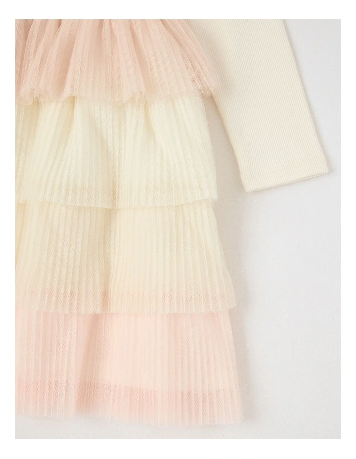 Long Sleeve Rib Top and Tiered Skirt with Sequin in Bow White image 4