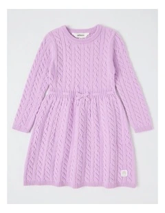 Long Sleeve Cable Knit Dress in Purple