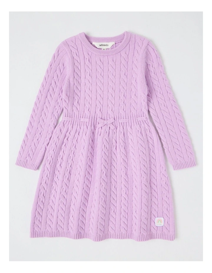 Long Sleeve Cable Knit Dress in Purple image 1