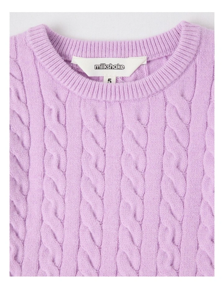 Long Sleeve Cable Knit Dress in Purple image 2