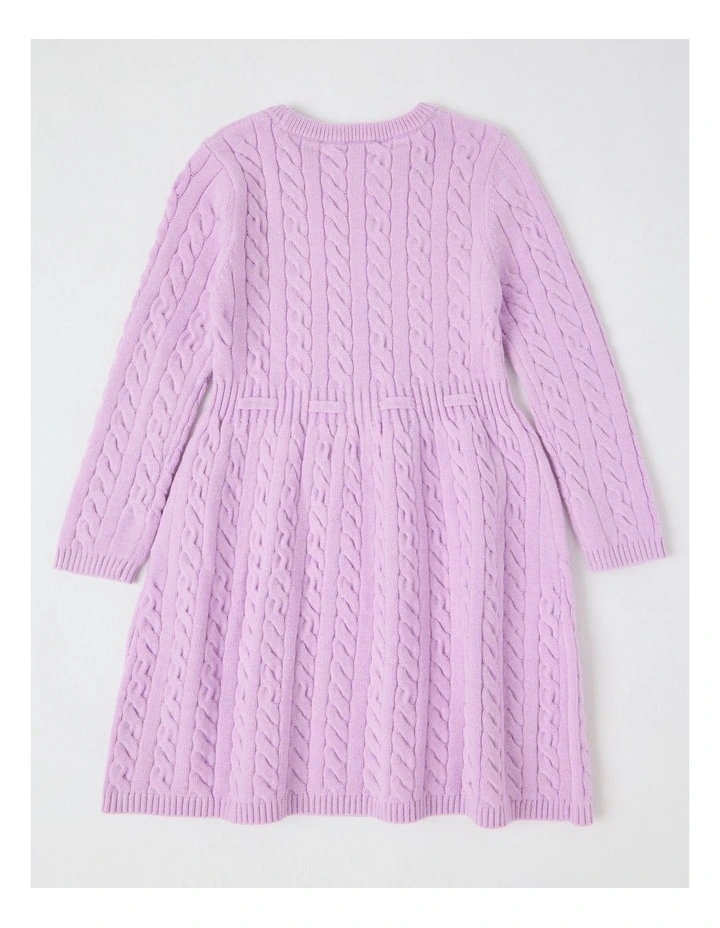 Long Sleeve Cable Knit Dress in Purple image 3