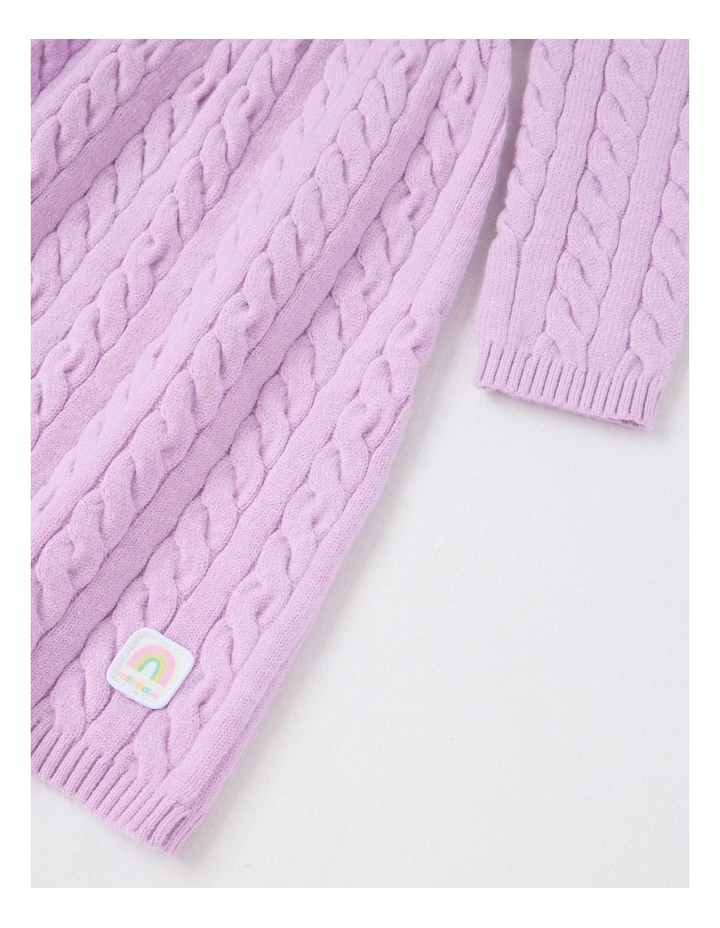Long Sleeve Cable Knit Dress in Purple image 4