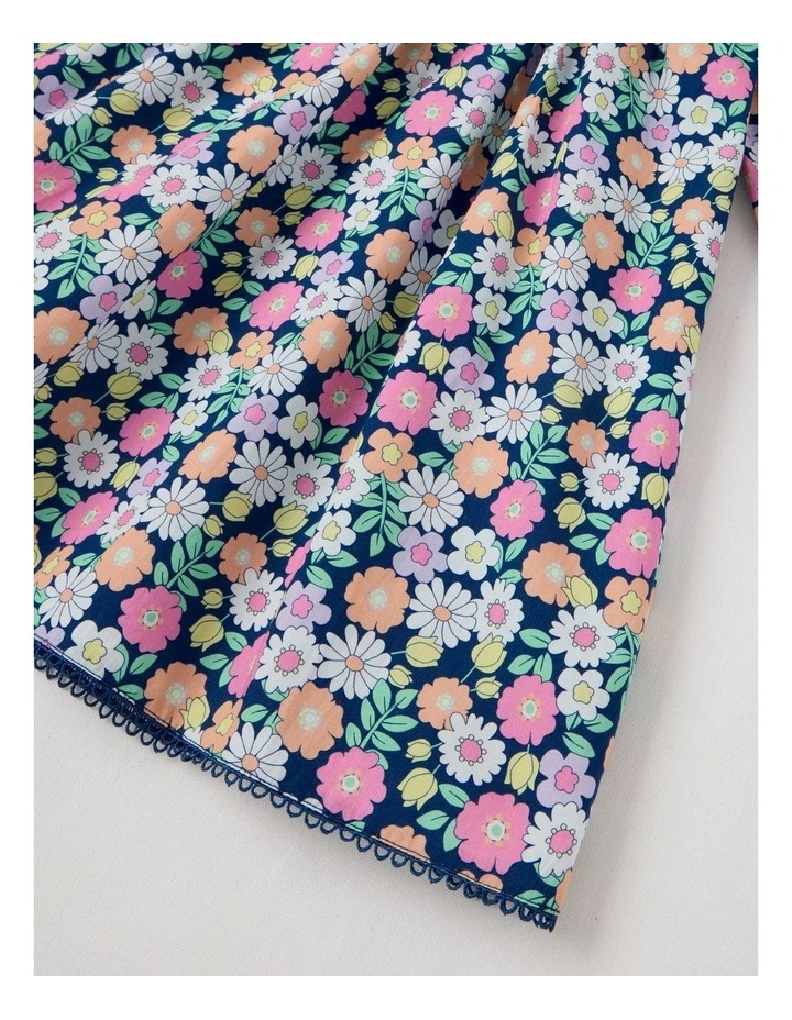 Woven Long Sleeve Shirred Dress in Floral Navy image 4