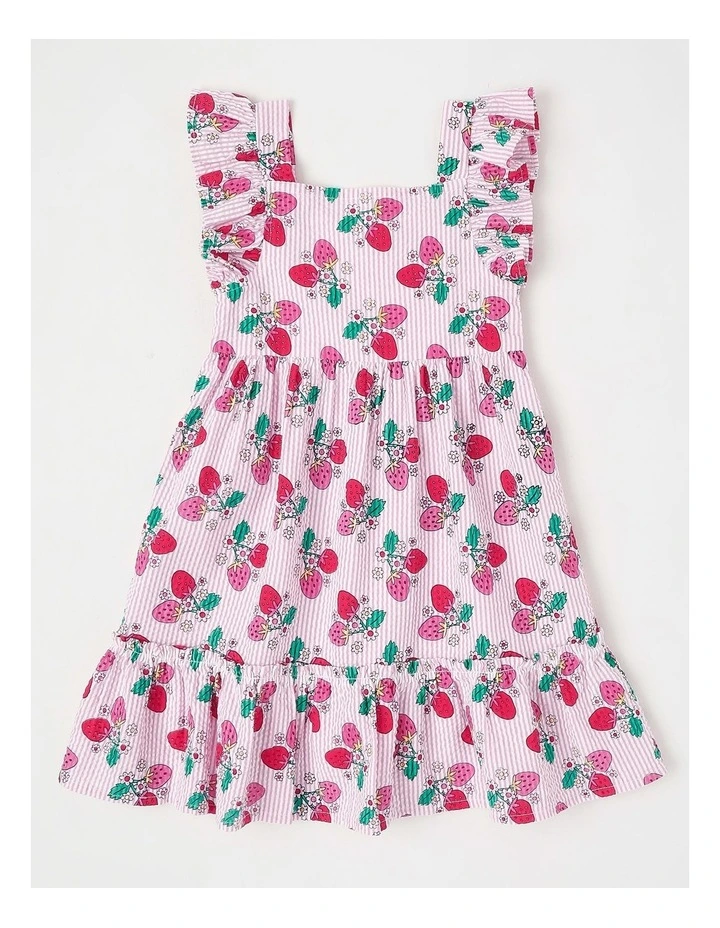 Flutter Sleeve Tiered Dress in Berry Vines/Pink Ticking Stripe image 1