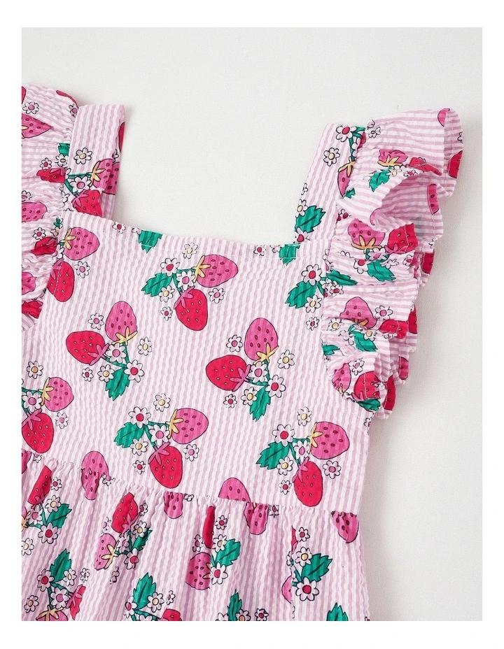Flutter Sleeve Tiered Dress in Berry Vines/Pink Ticking Stripe image 2