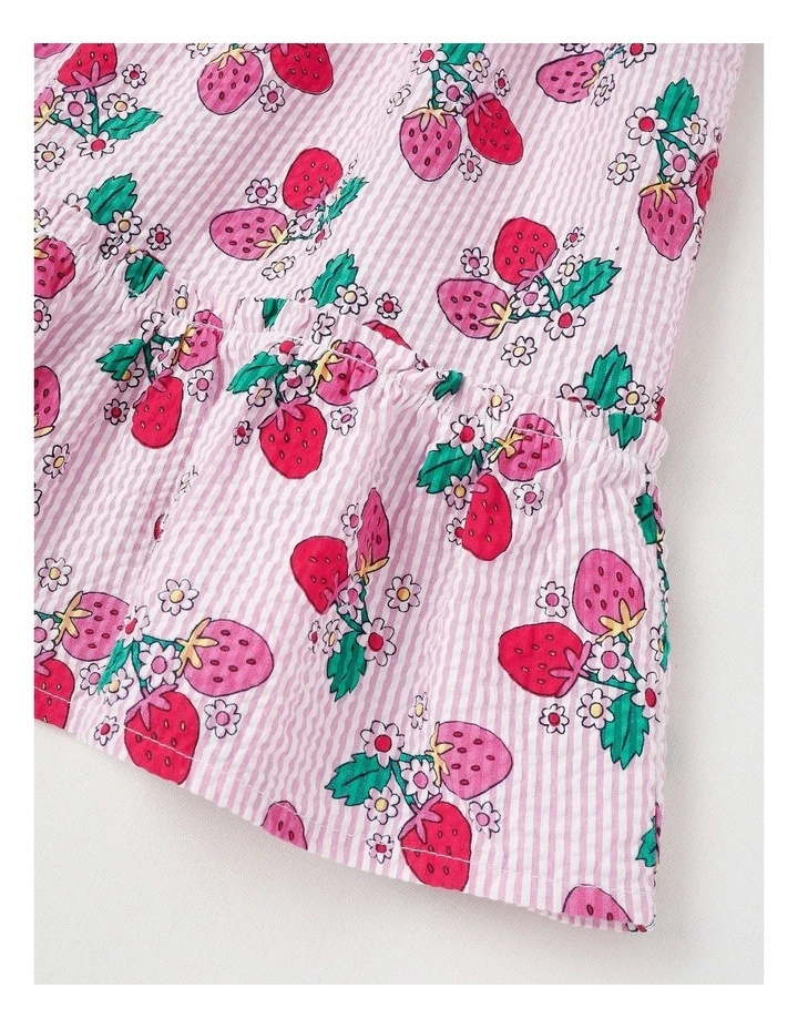Flutter Sleeve Tiered Dress in Berry Vines/Pink Ticking Stripe image 3