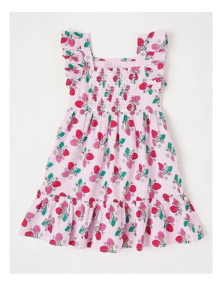 Flutter Sleeve Tiered Dress in Berry Vines/Pink Ticking Stripe image 4