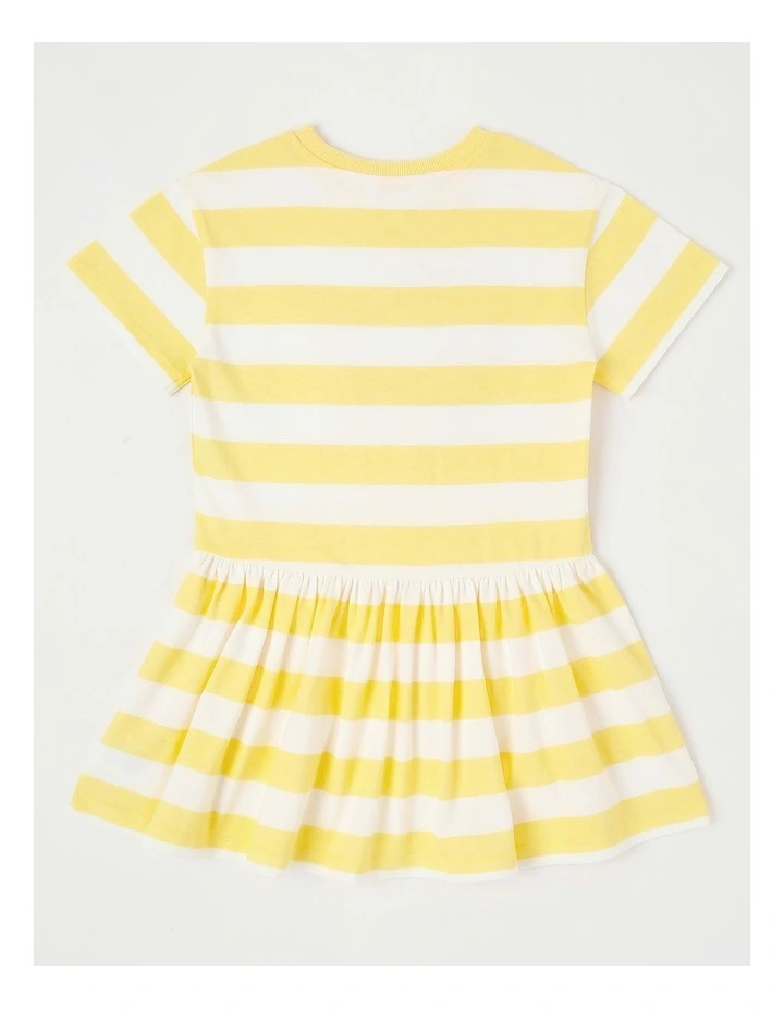T-Shirt Dress with Flower Embroidery in Yellow Stripe image 3