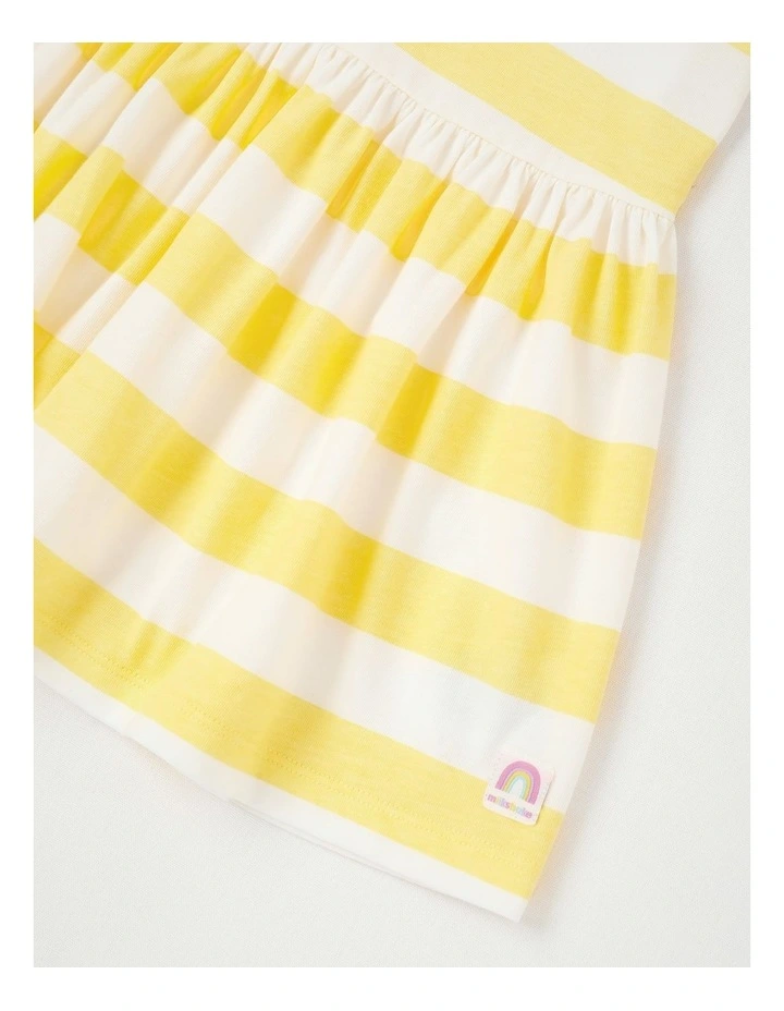T-Shirt Dress with Flower Embroidery in Yellow Stripe image 4