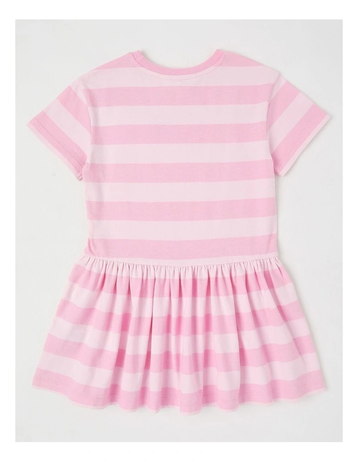 T-Shirt Dress with Rainbow Embroidery in Pink Stripe image 3